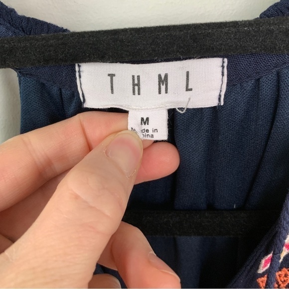 THML‎ Navy Blue Embroidered Sleeveless Dress Size M - Picture 2 of 8